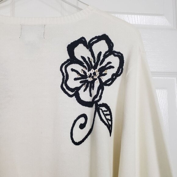 Koos Of Course Floral Cardigan Sequins Embellished Knit Button Up Womens Size XL - Picture 9 of 13